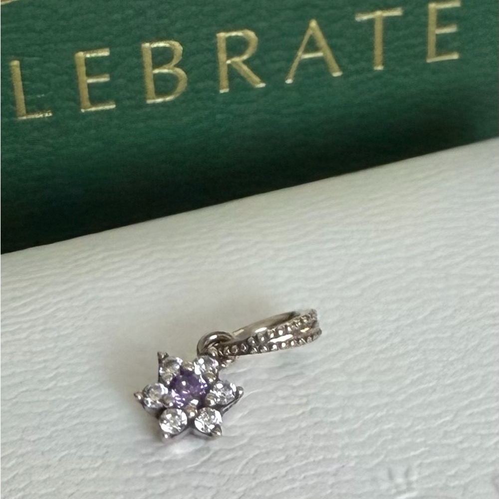 PANDORA Silver and Purple Forget Me Not Flower Drop Dangle Charm RETIRED